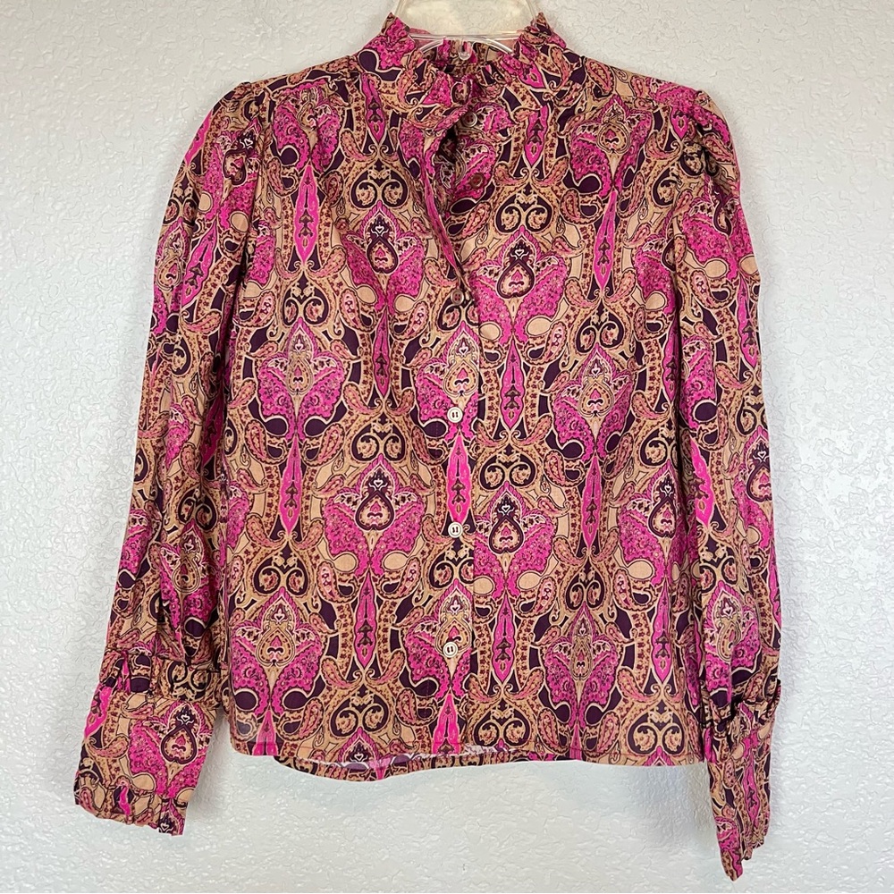 A Loves A Girl Cottagecore Peasant Boho Top Ruffle Neck Paisley Print Large New